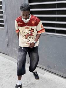 Maillot de football surdimensionné personnalisé noir et bleu en maille, imprimé papillon, streetwear unisexe, t-shirt de sport, vente en gros OEM - Product Image 4