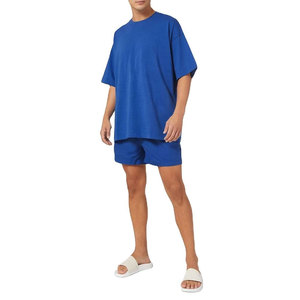 Econex Sports Men's Blue Cotton <b>Knitted</b> Shorts Zip Pocket Casual Summer Wear Breathable Quick Dry 180g Letter Printed Design - Product Image 3