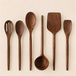 Ensemble d'ustensiles de cuisine en bois noir de qualité supérieure, cuillères de cuisson en bois naturel, spatule antiadhésive, louche, cuillère ajourée – Prix le plus bas - Product Image 1