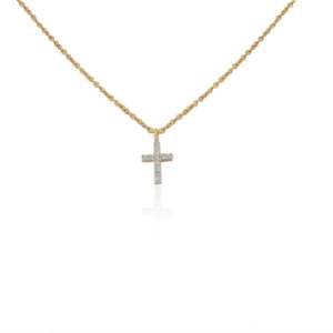 18K Gold Diamond Studded Tiny Cross Necklace - Product Image 1