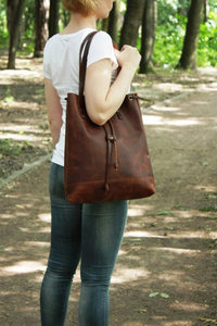 Bolso Tote de Cuero Genuino para Mujer, Estilo Vintage, con Cierre de Cordón, para Uso Diario - Product Image 4
