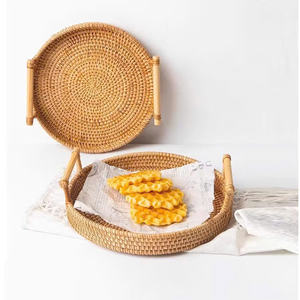Set of 3 Round Rattan Serving Trays Handwoven Natural Wicker Tray Set for Food Serving Home Decor and Restaurant <b>Display</b> - Product Image 3