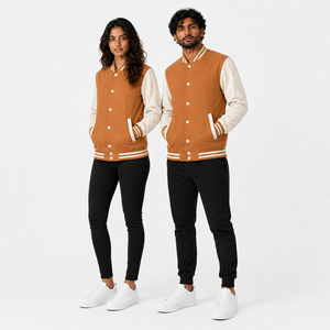 Blouson universitaire unisexe en laine/viscose, style bomber d'hiver, avec col montant à boutons-pression, logo frontal, décontracté, résistant au vent, personnalisable - Product Image 4