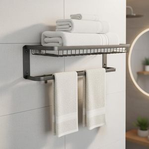 Toallero de Acero Inoxidable Gris con Ganchos, Barra para Toallas, Colgador de Toallas Más Duradero, Organizador de Baño de Alta Calidad - Product Image 1