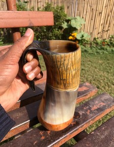 Jarra Vikinga Hecha a Mano de Cuerno de Buey Natural de Primera Calidad, Taza para Beber, Jarra de Cerveza, Artículo de Regalo Auténtico, Decorativo - Product Image 1
