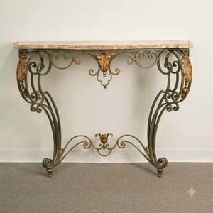 Vintage European Hand-Forged Wrought Iron Marble Top <b>Wall</b>-<b>Mounted</b> Console <b>Table</b> Custom Indoor Entryway for Living Room - Product Image 1