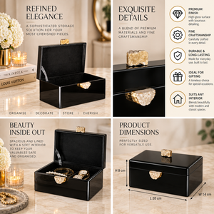 Boîte de rangement pour bijoux en verre noir onyx avec bouton en pierre naturelle, finition brillante, doublure douce, organisateur décoratif pour souvenirs et articles de toilette - Product Image 6