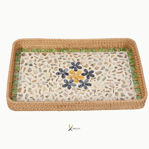 Bandeja de Servir Rectangular de Madera con Tejido de Ratán y Madreperla, Hecha a Mano, Ecológica, Elegante, Duradera, Decoración para el Hogar, Regalo de Inauguración - Product Image 4