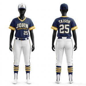 Uniforme de Béisbol para Mujer, Tela Deportiva de Poliéster Premium de 180 GSM, Estilo con Paneles Laterales en Dorado y Azul Marino, Personalizado con Nombre y Número en Tela Tackle Twill - Product Image 6