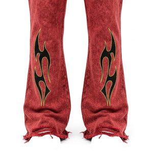 Conjunto Deportivo Rojo con Capucha para Hombre, 100% Algodón, Manga Larga, Corte Holgado, Estilo Urbano con Estampado de Llamas, Cordón Ajustable y Bolsillos Laterales - Product Image 6