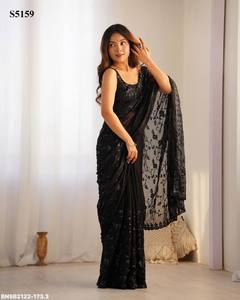 Sari de la mejor calidad con bordado de lentejuelas y borde festoneado, conjunto de blusa a juego, colección de proveedor y exportador mundial - Product Image 6