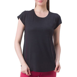 Women Solid Black <b>Cap</b> <b>Sleeve</b> O Neck Knitted T-Shirt Quick Dry Casual Wear 100% Polyester Spring Summer - Product Image 1