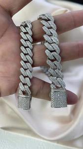 Bracelet Hiphop en Argent Sterling 925 avec Moissanite, Chaîne Plaqué Rhodium, Coupe Brillante, Unisexe, pour Mariage et Fêtes - Product Image 4
