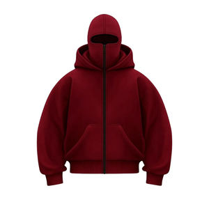 Sudadera con capucha completa con cremallera, lavada, para hombre, de invierno, gruesa, cómoda, con bordado personalizado, forro polar premium, ecológica, estilo ninja con máscara. - Product Image 2