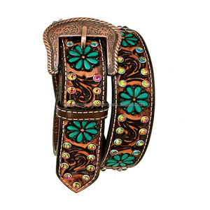 Calidad de exportación, precio al por mayor, cinturón de herramientas de cuero occidental de moda para hombres, cinturón de vaquero de cuero tallado a mano con relieve floral - Product Image 6