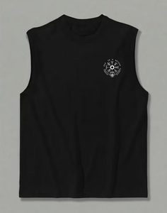 Men's Black Sleeveless Tank Top Geometric Viking Rune Print O-Neck Casual Cotton Front Knitted Style - Product Image 2