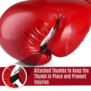 Gants de boxe en cuir artificiel bicolores rouge et blanc, ajustement ergonomique avec paume perforée respirante et sangle de poignet sécurisée - Product Image 5