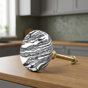 Modern Ceramic Cabinet <b>Knob</b> Round <b>Black</b> White Marble Design for Kitchen Furniture Handle Durable - Product Image 5