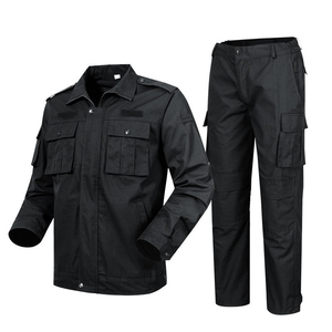 Ensemble veste et pantalon d'uniforme de garde en coton noir pour hommes, utilisable toute l'année, uniforme de sécurité, costume camouflage, fusion sans couture - Product Image 1