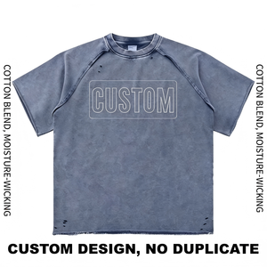 T-shirt Homme Oversize en Coton Délavé à l'Acide, Col Rond, Style Vintage Streetwear Décontracté, Tendance du Marché Américain - Product Image 6