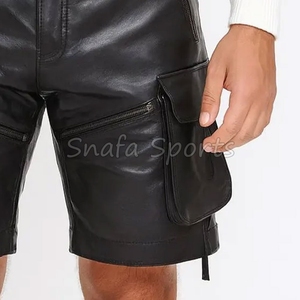 กางเกงขาสั้นผู้ชาย กางเกงหนังสั่งทำพิเศษพร้อมเชือกผูกเอว กระเป๋าซิปแบบโชว์ กระเป๋าคาร์โก้ กางเกงขาสั้นคุณภาพสูงสำหรับผู้ชาย - Product Image 6
