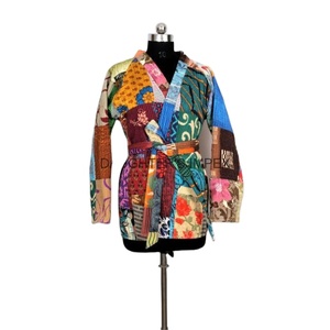 Venta al por mayor y Fabricación Ropa de Mujer Chaqueta Kantha Kimono Robe Kantha Short Con Cinturón Chaqueta Kimono Acolchado Patchwork Chaquetas - Product Image 1