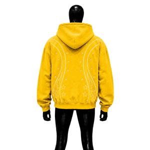 Sweat à capuche zippé oversize jaune premium, streetwear, avec motif graphique élégant, style mode urbaine moderne, inspiré des designers. - Product Image 2