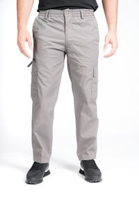 Men's Gray Cargo Pants Elastic Waist Multiple Pockets Workwear Style Breathable Midweight Canvas Fabric - Product Image 5