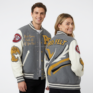 Blouson universitaire épais en coton brodé, style Letterman, veste de baseball universitaire à col montant pour homme avec logo frontal - Product Image 5