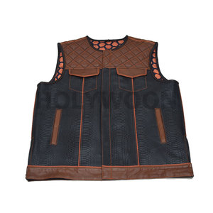 Chaleco de Motociclista de Piel de Cordero Genuina para Hombre, Chaleco de Cuero sin Mangas Negro para Motocicleta - Product Image 1
