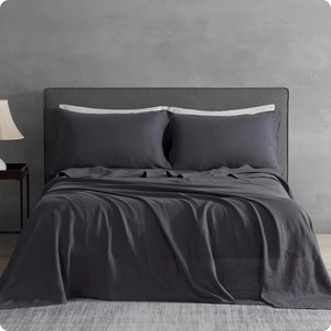 Ensemble de draps en lin français 100% de haute qualité avec un drap-housse, un drap plat et deux taies d'oreiller - Product Image 6
