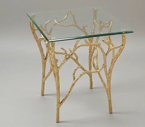 Leaf Design Aluminum <b>Stand</b> Side Table For Home Livingroom Use Hotel Villas Decorative Side And End Table With Glass Top - Product Image 2