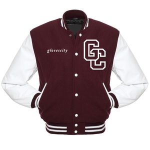 Veste universitaire en cuir de laine avec logo personnalisé unisexe veste de baseball décontractée pour hommes avec des gants vente en gros de ville d'hiver - Product Image 2