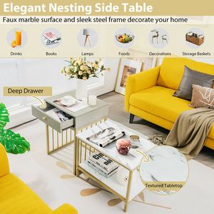 Set di Tavolini da Caffè Moderni a 2 Pezzi con Cassetto e Ripiano - Product Image 4