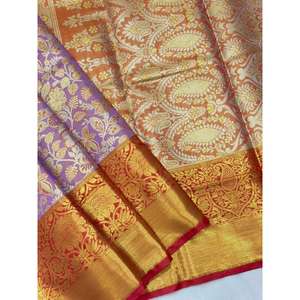 Sari en soie Kanjivaram lavande, tissage traditionnel Zari, Jaal, vêtements indiens et pakistanais - Product Image 3