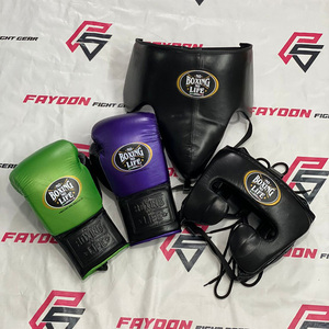 ชุดฝึกซ้อมมวยแบบกำหนดเองสองสี ดีไซน์ล่าสุด No Boxing No Life ประกอบด้วยนวมมวยแบบผูกเชือก หมวกป้องกันศีรษะ และอุปกรณ์ป้องกันอวัยวะเพศ - Product Image 1