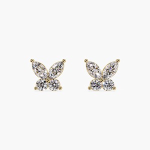 Elegantes Pendientes de Oro Blanco de 14K con Diseño de Mariposa y Racimo de Diamantes, 1.25 Ct, Diamante Cultivado en Laboratorio con Corte Marquesa, 8 Piedras, Joyería para Bodas y Uso Diario para Mujer - Product Image 1