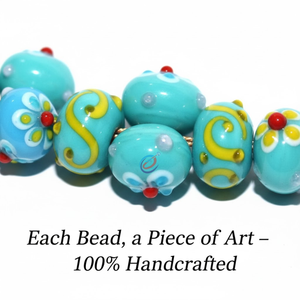 Cuentas de Vidrio Lampwork Azul Claro Premium de EXCEL EXPORTS, Hebras de 8 Pulgadas, Patrón Artístico de Puntos Rojos |   Suministros para la Fabricación de Joyas y Manualidades - Product Image 2