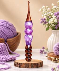 Crochets en bois faits main durables avec perles en résine violette 3,5 mm-6 mm – Outils de tricot pour loisirs créatifs – Artisanat ethnique et d'art populaire - Product Image 5