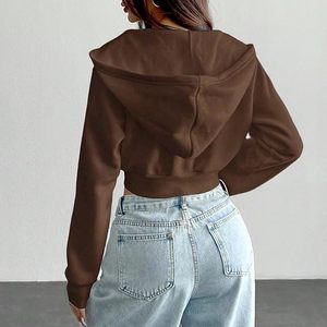 High Quality 360gsm Heavy Weight Fleece <b>Cropped</b> Hoodie Women Thick Warm Crop <b>Zip</b> <b>Up</b> Hoodie Custom Brand Lounge Wear - Product Image 4