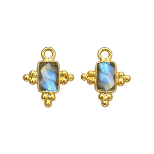 <b>Labradorite</b> 5x3mm Rectangle Bezel Charms Handmade Fancy Bezel Pendants Gold Plated Birthstone Jewelry Earring Making Suppliers - Product Image 1