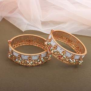Anishi Gold Plated Copper Alloy Designer Cuff Bangles - Product Image 3