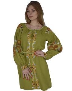 Nouvelle collection été 2024 : Robe longue trapèze décontractée et moderne pour femme, personnalisable, en coton, avec nœuds, broderies ajourées et manches bouffantes. - Product Image 1