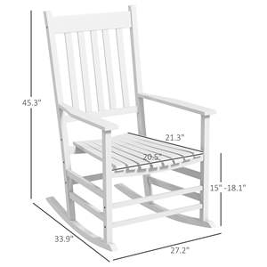 2 pz sedia a dondolo in legno bianco con schienale alto da esterno con braccioli curvi per balcone da giardino - Product Image 3