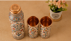 Ensemble de gobelets et bouteilles d'eau de luxe multicolores en cuivre émaillé, motif botanique, faits à la main, avec impression de dessins animés, vaisselle assortie, style Desi - Product Image 5