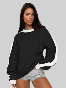 Sudadera Oversize Blanca Sólida para Mujer con Mangas en Contraste y Cuello Redondo, Manga Larga, Estilo Casual Urbano y Deportivo, Venta al por Mayor OEM ODM - Product Image 5