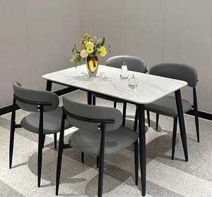 Juego de Comedor Moderno con Mesa de Mármol y Sillas Tapizadas en Gris, Muebles de Lujo Contemporáneos - Product Image 3