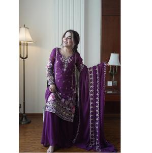 Traje Kurti Palazzo de Georgette Sintética de la Mejor Calidad al por Mayor con Bordado de Lentejuelas para Mujer, Ideal para Bodas Punjabi y Regalos - Product Image 1