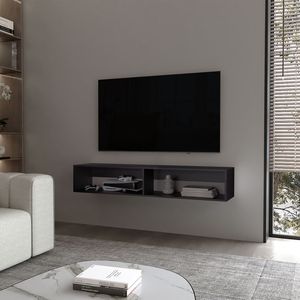 MUEBLES FM Estante flotante central para medios en Wengue Estante para CD de 2 estantes con material de melamina duradero - Product Image 1