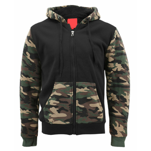 Men's Sherpa-Lined <b>Camo</b> Zip-Up Hoodie Fleece Sweatshirt Woodland Camouflage Sleeve Winter Warm <b>Jacket</b> OEM Wholesale - Product Image 1